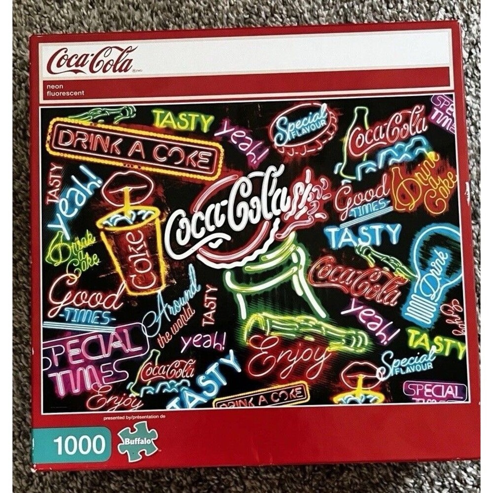 Buffalo Games "Coca-Cola" Neon Fluorescent Signs 1000 Piece Puzzle Used Complete